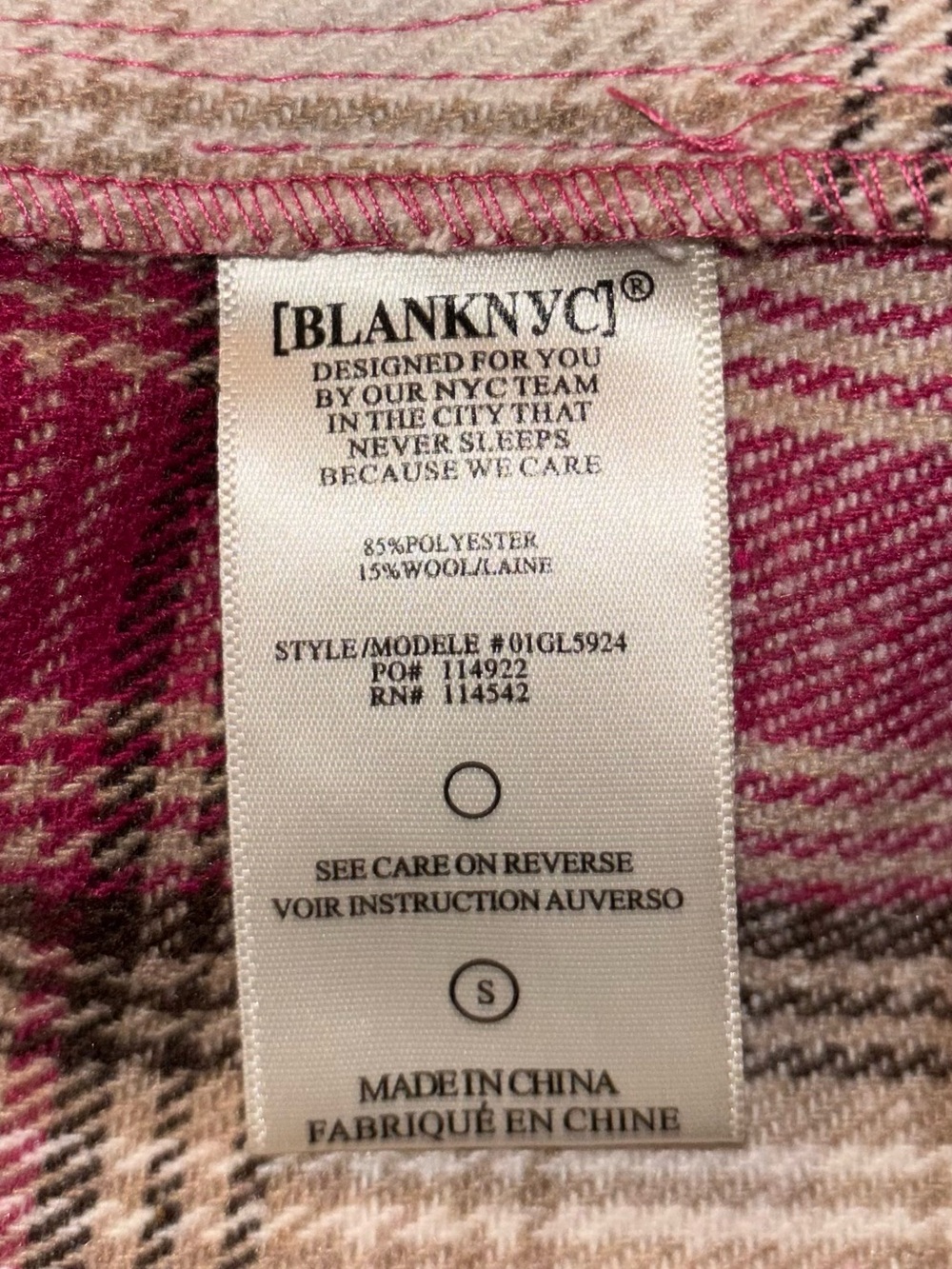 New! BLANK NYC Woodstock Pink Plaid Fringe Detail Shacket Sz Small - Picture 14 of 14